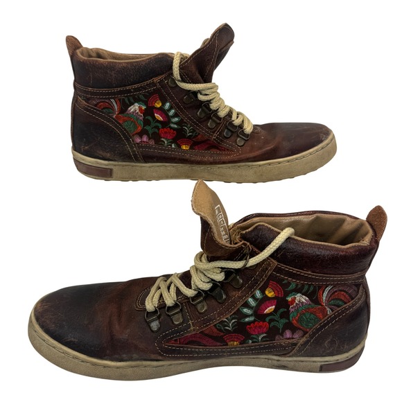 Inkkas Leather High Top Sneakers Brown Embroidered Rooster Floral Men 9 Women 11 - Picture 7 of 10